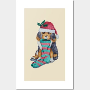 cute black and brown puppy dressed for christmas Posters and Art